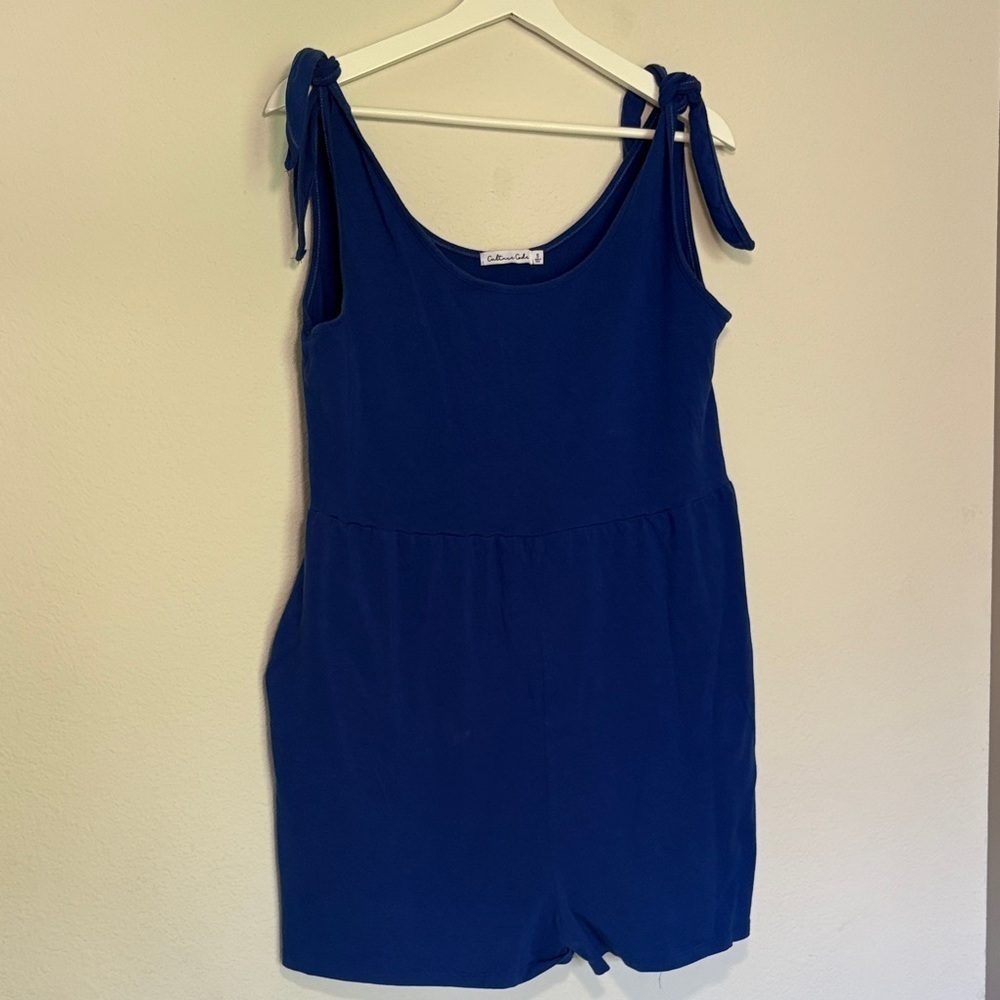 Culture Code Romper Small Blue Tie Strap Pocket Sleeveless Jumpsuit